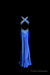 Vintage Mermaid Sweetheart Neckline Royal Blue Satin Backless Prom Gown Fairy Prom Dresses