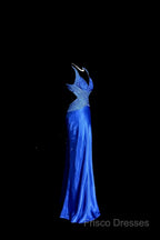 Vintage Mermaid Sweetheart Neckline Royal Blue Satin Backless Formal Prom Gown Fairy Formal Prom Dress