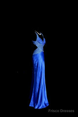 Vintage Mermaid Sweetheart Neckline Royal Blue Satin Backless Prom Gown Fairy Prom Dresses
