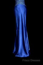 Vintage Mermaid Sweetheart Neckline Royal Blue Satin Backless Formal Prom Gown Fairy Formal Prom Dress