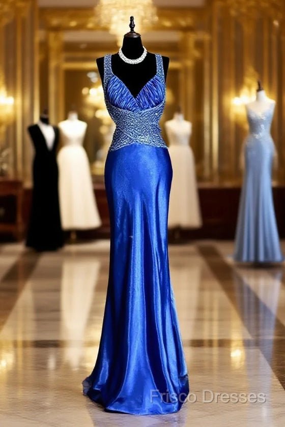 Vintage Mermaid Sweetheart Neckline Royal Blue Satin Backless Formal Prom Gown Fairy Formal Prom Dress