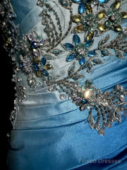 Vintage Mermaid Sweetheart Sleeveless Long Blue Prom Gown Fairy Prom Dresses