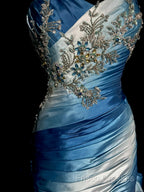 Vintage Mermaid Sweetheart Sleeveless Long Blue Formal Prom Gown Fairy Formal Prom Dress