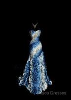 Vintage Mermaid Sweetheart Sleeveless Long Blue Formal Prom Gown Fairy Formal Prom Dress