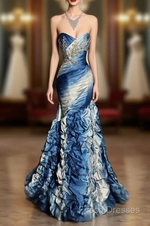 Vintage Mermaid Sweetheart Sleeveless Long Blue Formal Prom Gown Fairy Formal Prom Dress Main image