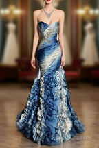 Vintage Mermaid Sweetheart Sleeveless Long Blue Formal Prom Gown Fairy Formal Prom Dress