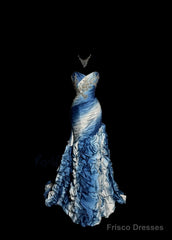 Vintage Mermaid Sweetheart Sleeveless Long Blue Prom Gown Fairy Prom Dresses