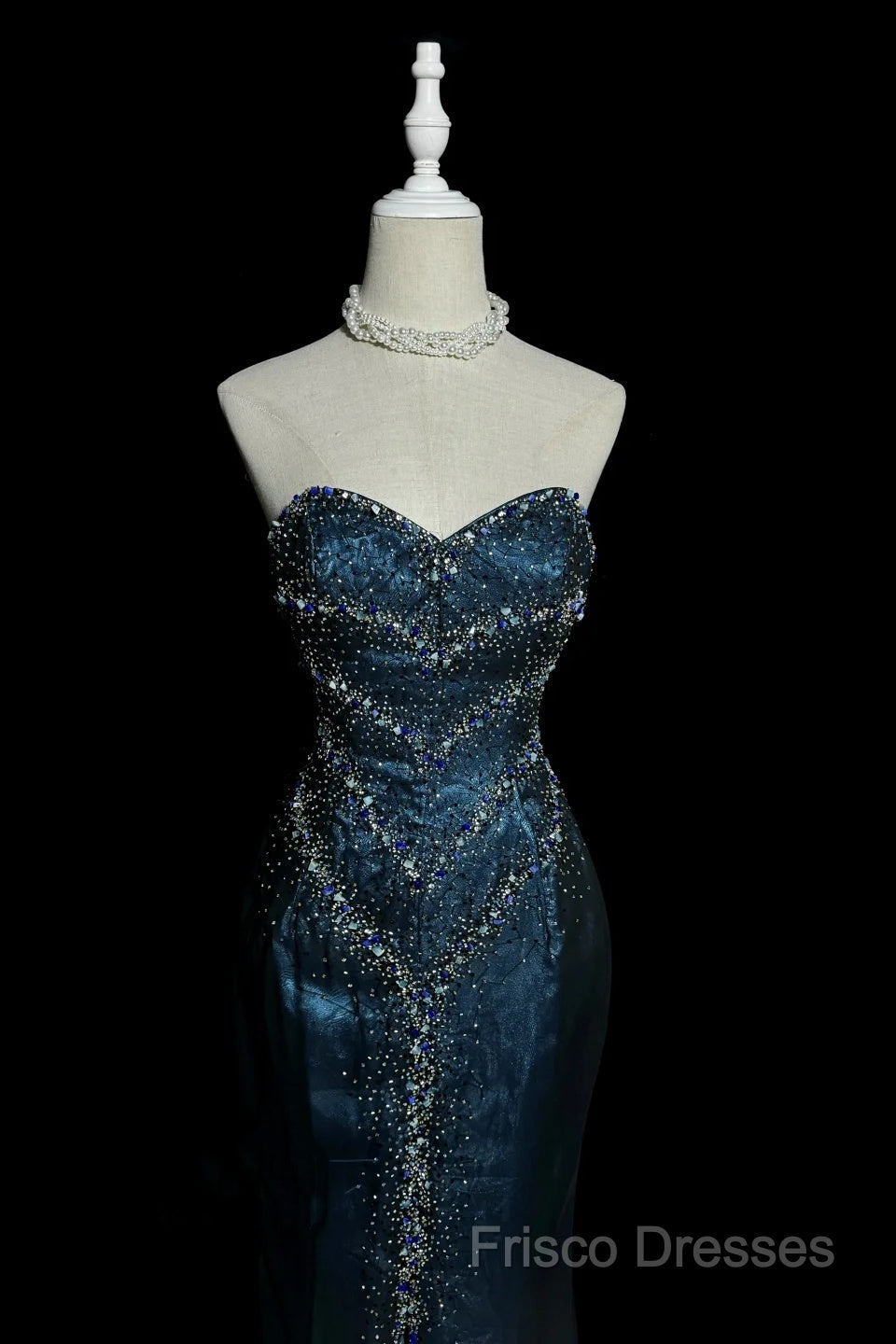 Vintage Mermaid Sweetheart Sleeveless Long Blue Slit Formal Prom Gown Fairy Formal Prom Dress