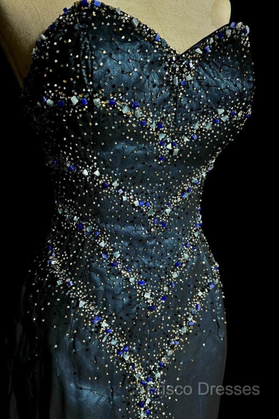 Vintage Mermaid Sweetheart Sleeveless Long Blue Slit Formal Prom Gown Fairy Formal Prom Dress