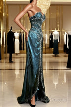 Vintage Mermaid Sweetheart Sleeveless Long Blue Slit Formal Prom Gown Fairy Formal Prom Dress
