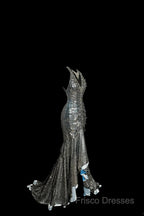 Vintage Mermaid V Neckline Gray Sequin Long Formal Prom Gown Fairy Formal Prom Dress