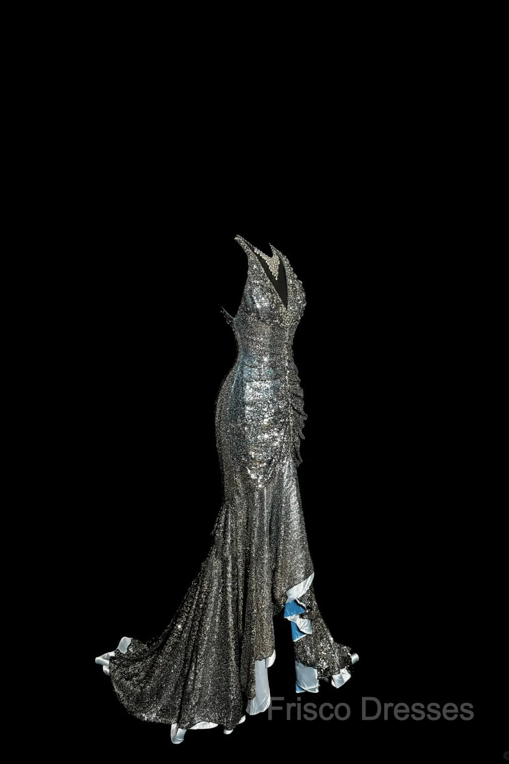 Vintage Mermaid V Neckline Gray Sequin Long Formal Prom Gown Fairy Formal Prom Dress
