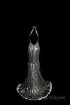 Vintage Mermaid V Neckline Gray Sequin Long Formal Prom Gown Fairy Formal Prom Dress
