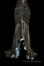 Vintage Mermaid V Neckline Gray Sequin Long Formal Prom Gown Fairy Formal Prom Dress