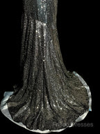 Vintage Mermaid V Neckline Gray Sequin Long Formal Prom Gown Fairy Formal Prom Dress