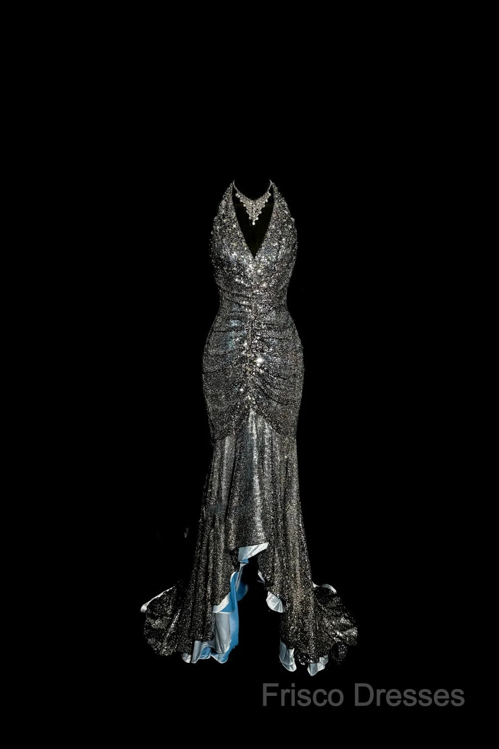 Vintage Mermaid V Neckline Gray Sequin Long Formal Prom Gown Fairy Formal Prom Dress