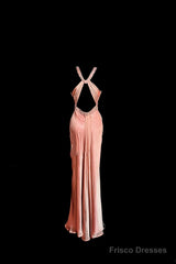Vintage Mermaid V Neckline Pink Backless Long Prom Gown Fairy Prom Dresses