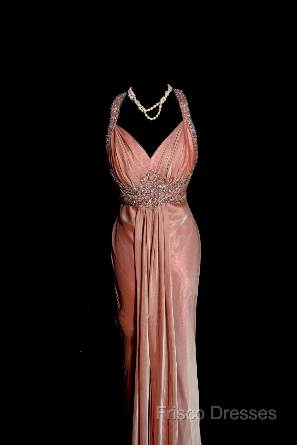 Vintage Mermaid V Neckline Pink Backless Long Formal Prom Gown Fairy Formal Prom Dress