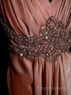 Vintage Mermaid V Neckline Pink Backless Long Formal Prom Gown Fairy Formal Prom Dress