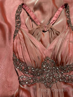 Vintage Mermaid V Neckline Pink Backless Long Formal Prom Gown Fairy Formal Prom Dress