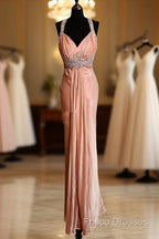 Vintage Mermaid V Neckline Pink Backless Long Formal Prom Gown Fairy Formal Prom Dress
