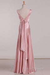 Vintage Mermaid V Neckline Pink Satin Long Formal Prom Dress Party Evening Dress