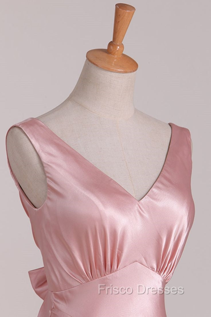 Vintage Mermaid V Neckline Pink Satin Long Formal Prom Dress Party Evening Dress