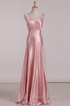 Vintage Mermaid V Neckline Pink Satin Long Formal Prom Dress Party Evening Dress