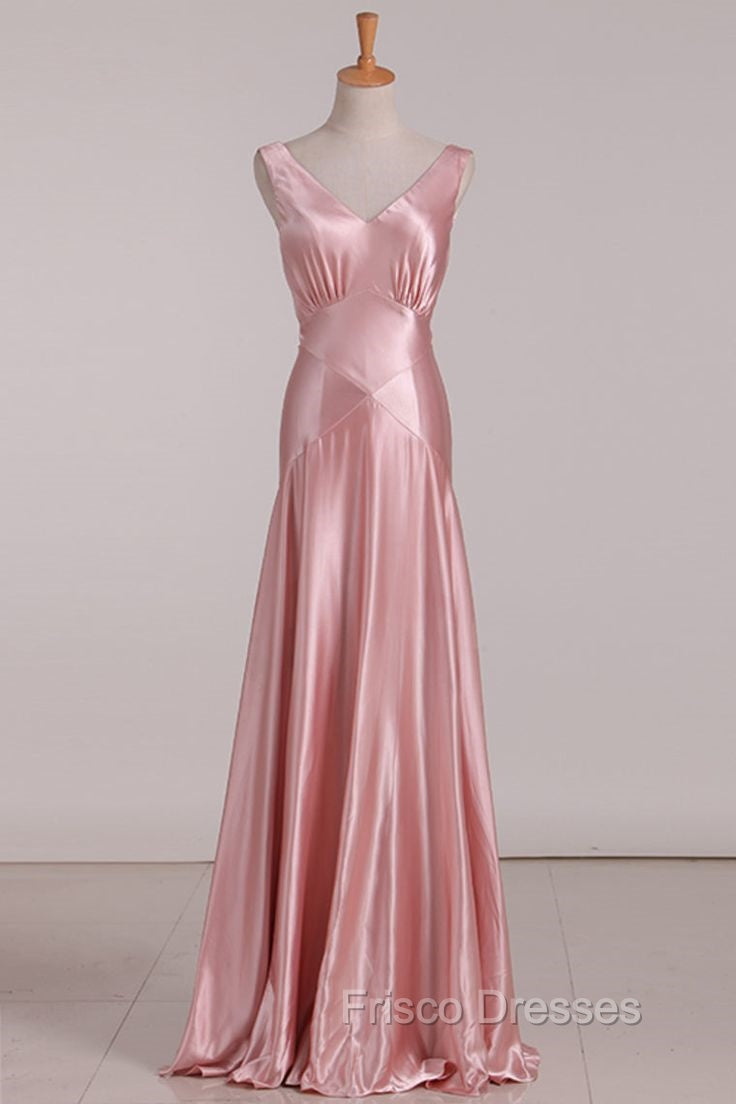 Vintage Mermaid V Neckline Pink Satin Long Formal Prom Dress Party Evening Dress