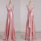 Vintage Mermaid V Neckline Pink Satin Long Formal Prom Dress Party Evening Dress