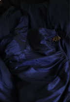 Vintage Navy Blue Mermaid One-Shoulder Satin Long Prom Dress Evening Dress