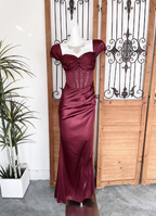 Vintage Navy Blue Mermaid Puff Sleeve Satin Long Prom Dress Evening Dress