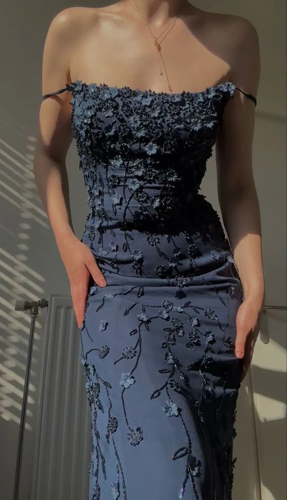 Vintage Navy Blue Spaghetti Straps Prom Dress Sexy Mermaid Evening Dress Main image