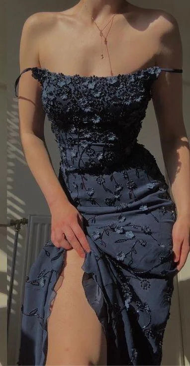 Vintage Navy Blue Spaghetti Straps Prom Dress Sexy Mermaid 17Th Birthday Outfits Secondary image