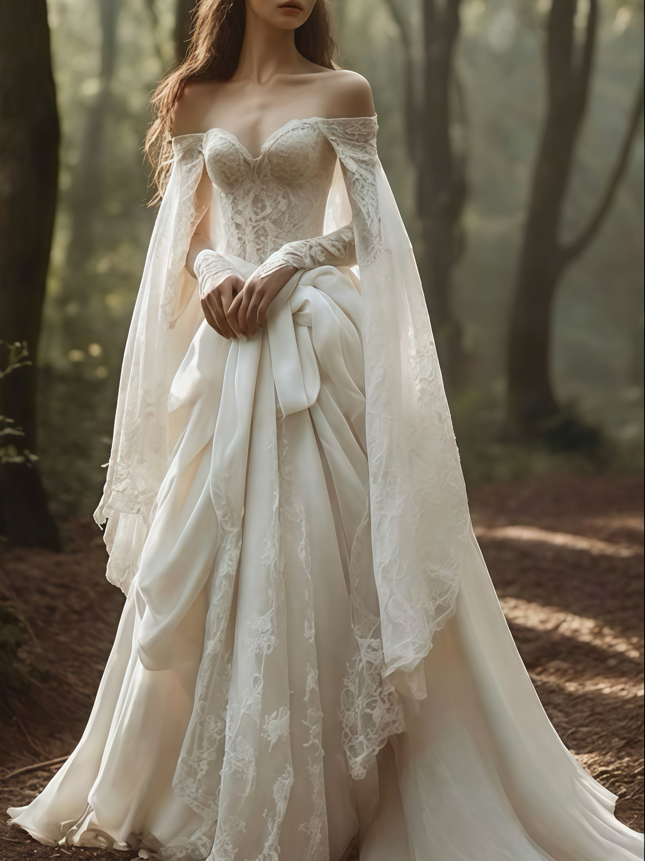 Vintage Off The Shoulder Ivory Lace Wedding Dresses, Main image