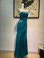 Vintage Peacock Blue Mermaid Strapless Beaded Satin Long Prom Dress Evening Dress