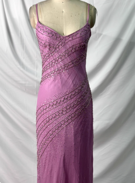 Vintage Pink Mermaid V-Neck Beaded Chiffon Long Prom Dress Evening Dress Secondary image