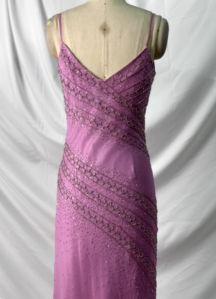 Vintage Pink Mermaid V-Neck Beaded Chiffon Long Prom Dress Evening Dress