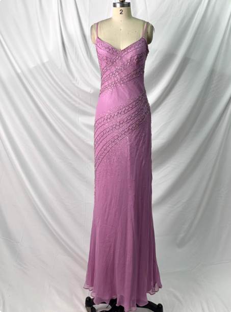 Vintage Pink Mermaid V-Neck Beaded Chiffon Long Prom Dress Evening Dress