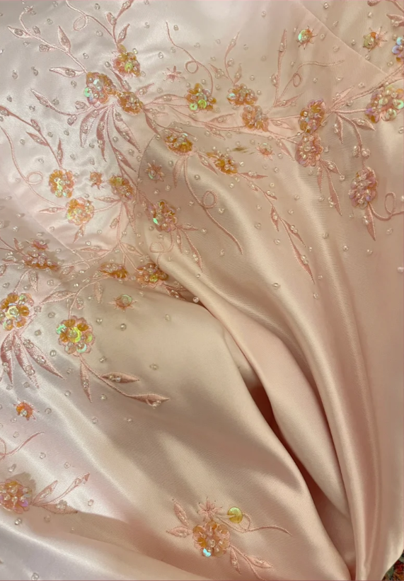 Vintage Pink Strapless Satin Beaded Mermaid Prom Dress Secondary image