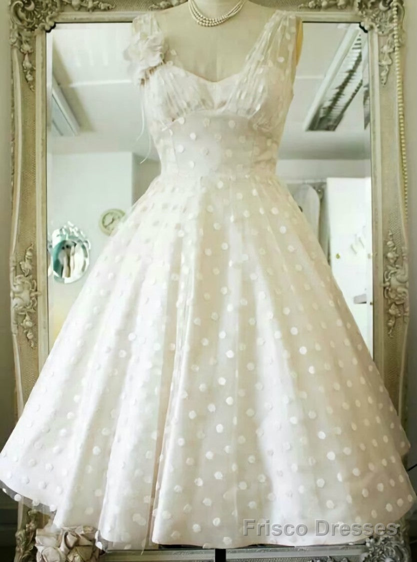 Vintage Polka Dots Tea Length V-neck Backless Wedding Dress Main image