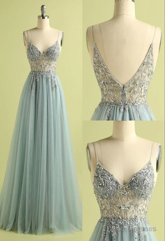 Vintage Prom Dresses, V-Neck Slit Tulle Dress Main image