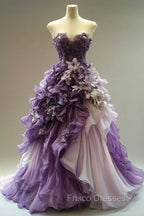 Vintage Purple A-Line Sweetheart Neck Chiffon Beading Long Formal Prom Dress Applique Evening Dress