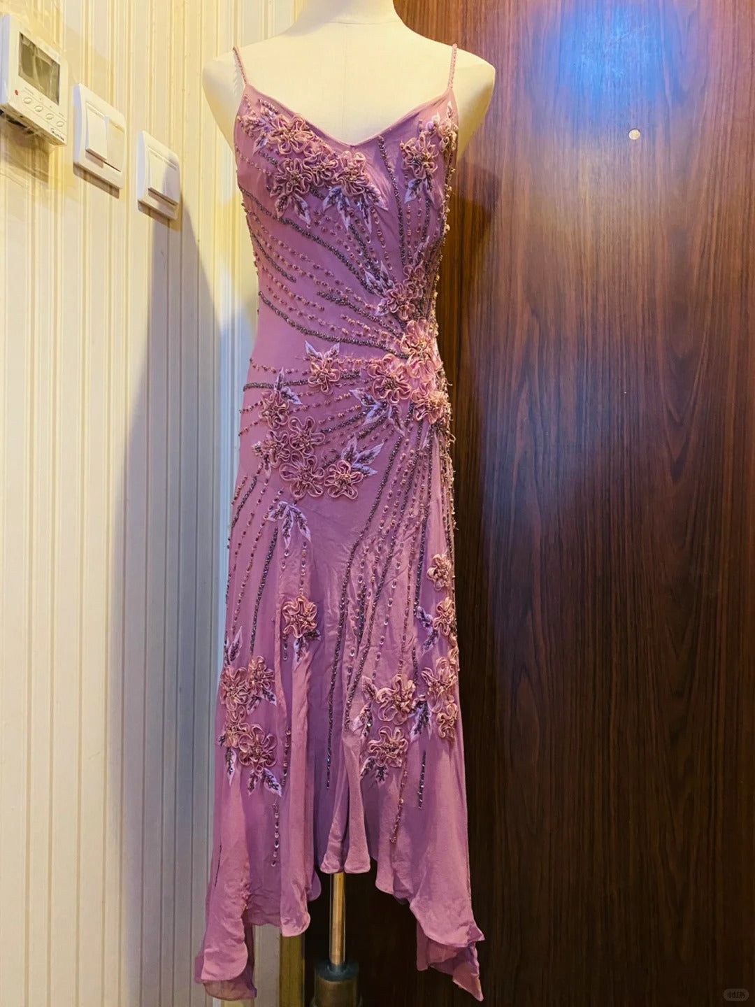 Vintage Purple Sequined Beaded 3D Floral Chiffon Prom Dress Evening Dress Main image