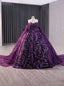 Vintage Purple Tulle Sequins Strapless Prom Dress