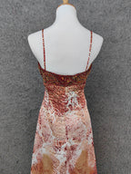 Vintage Red-Brown Gilded Gradient Spaghetti Strap Beaded Satin Long Prom Dress Evening Dress