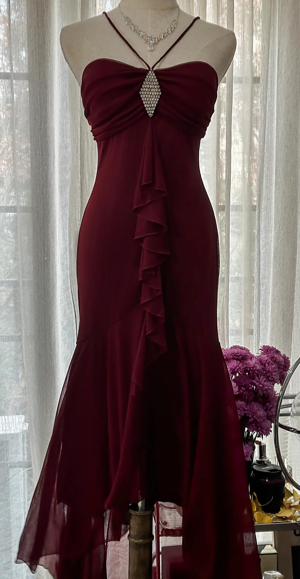 Vintage Red Mermaid Strapless Chiffon Prom Dress Graduation Prom Dress Secondary image