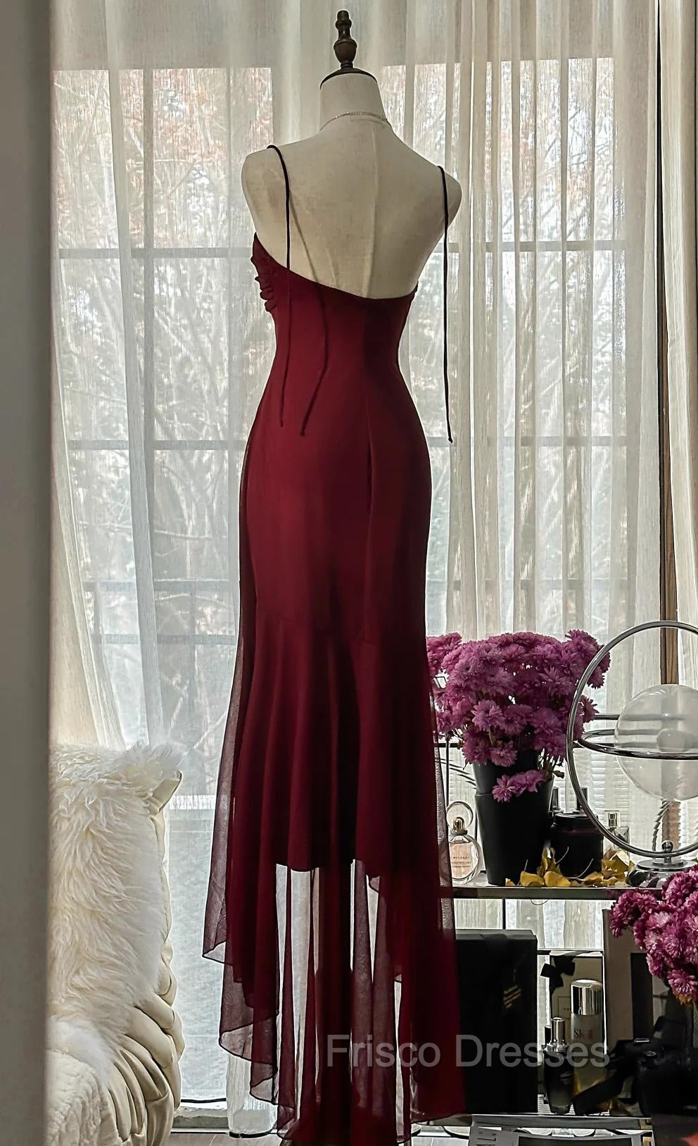 Vintage Red Mermaid Strapless Chiffon Formal Prom Dress Graduation Formal Prom Dress