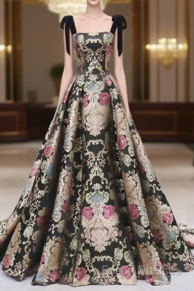 Vintage Satin Straps Floral Long Formal Long Dress Formal Prom Dress Main image