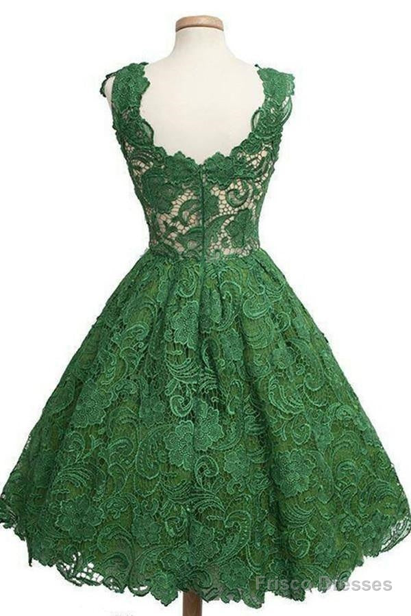Vintage Scoop Knee-Length Sleeveless Hunter Lace Homecoming Dress Secondary image